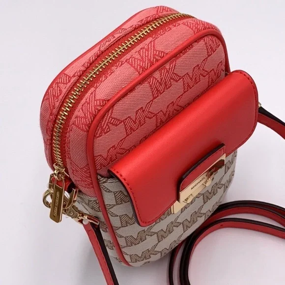 Michael Kors Sloan Editor Small Phone Logo Jacquard Crossbody Grapefruit Multi - Picture 4 of 16